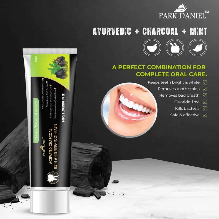 PARK DANIEL Natural Activated Charcoal Teeth Whitening Toothpaste - For Tobacco Stain, Tartar, Gutkha Stain and Yellow Teeth Removal | No Side Effect (100gm) Toothpaste (100)